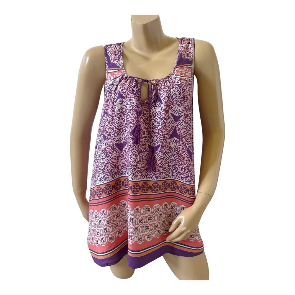 BEACH LUNCH LOUNGE Womens Size Large Sheer Sleeveless Keyhole Neck Tank Shirt